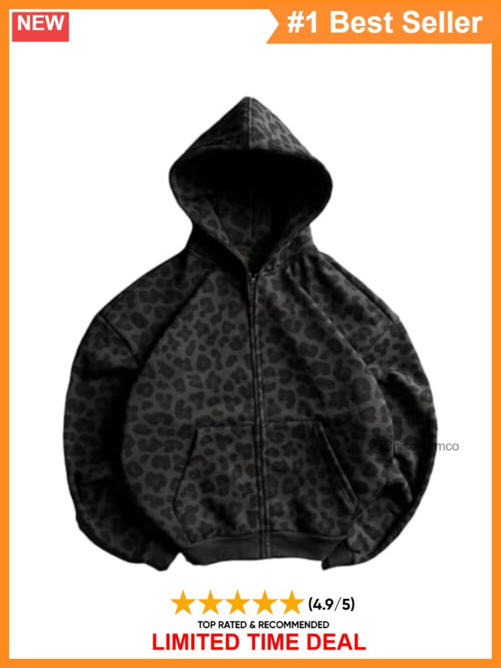 Y2K Grunge Leopard Print Zip Up Hoodie Oversized Streetwear